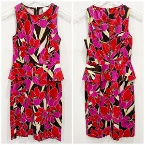 Kate Spade Snap Dragon Tropical Floral Peplum Sleeveless Sheath Dress Size 2